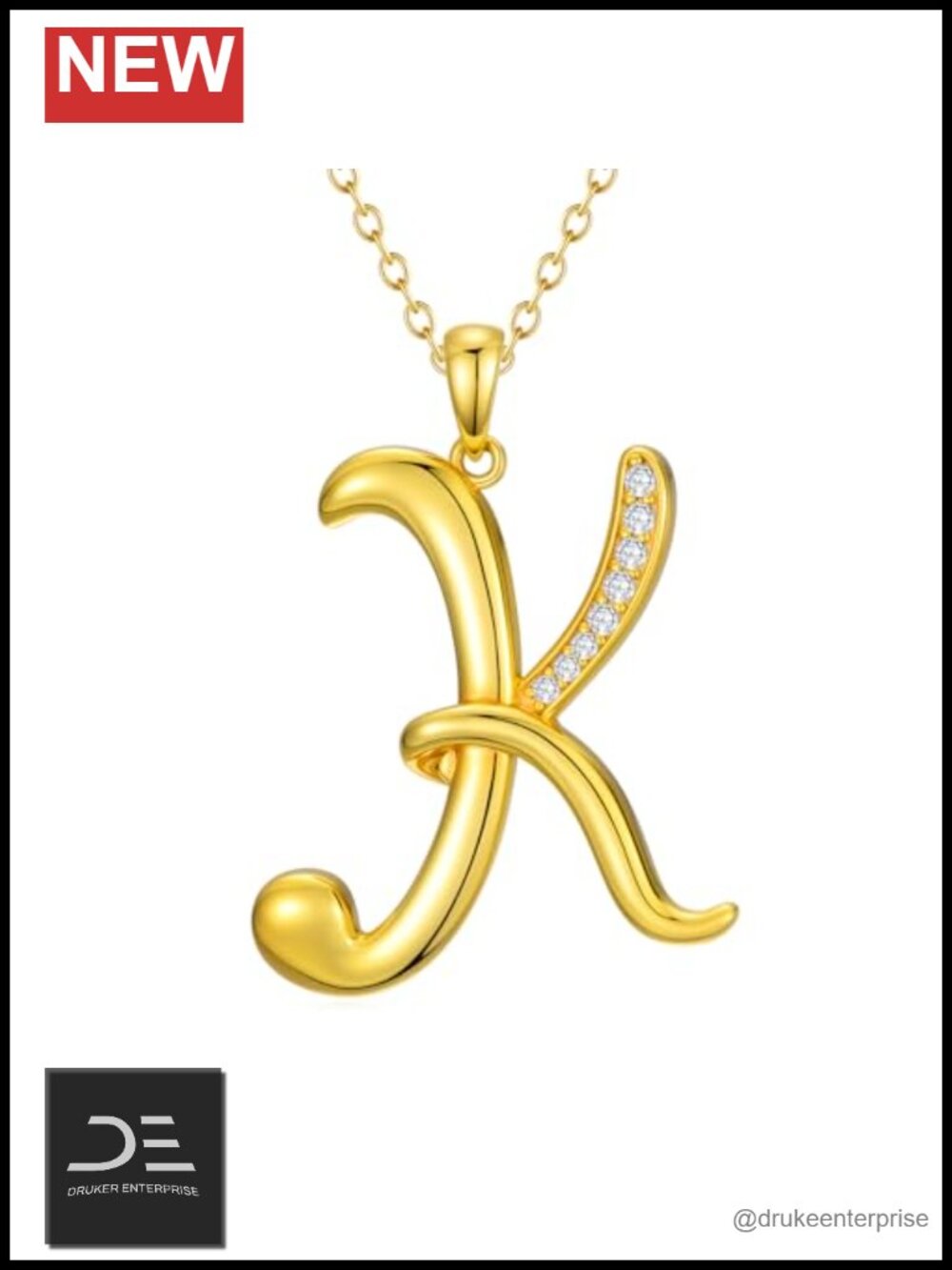 18K Gold Plated Initial K Necklace Pendant with Cubic Zirconia Jewelry Gift